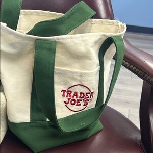 Trader Joe's Green and Cream Tote Bag